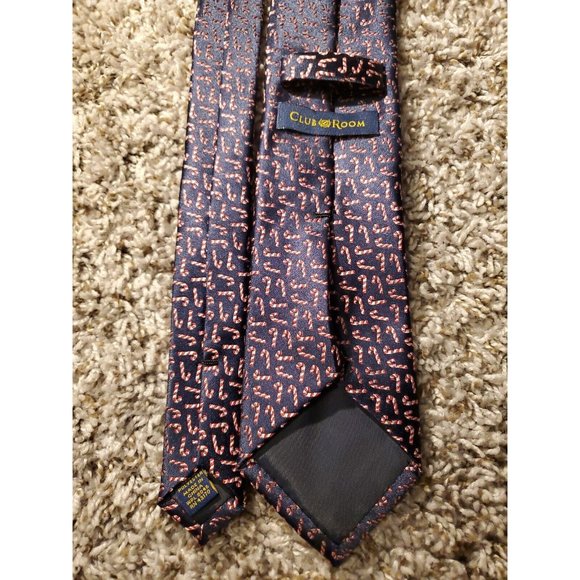 Club Room navy blue Christmas Candy Cane Printed Men's Necktie - Picture 2 of 8